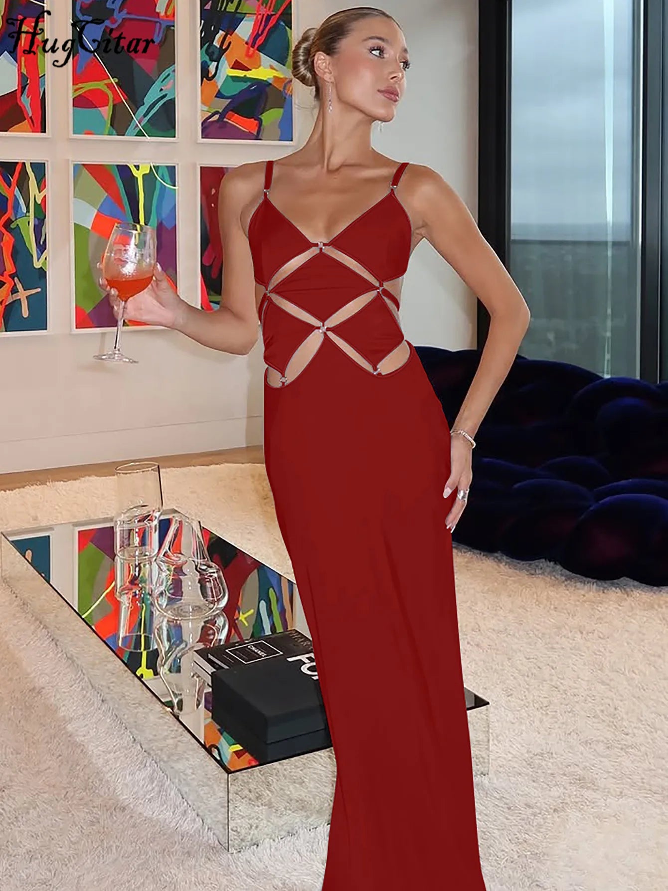 2025 Spring Solid Slips V Neck Hollow Out Backless Sexy Bodycon Maxi Dress Women Fashion Outfits Birthday Vacation Y2K