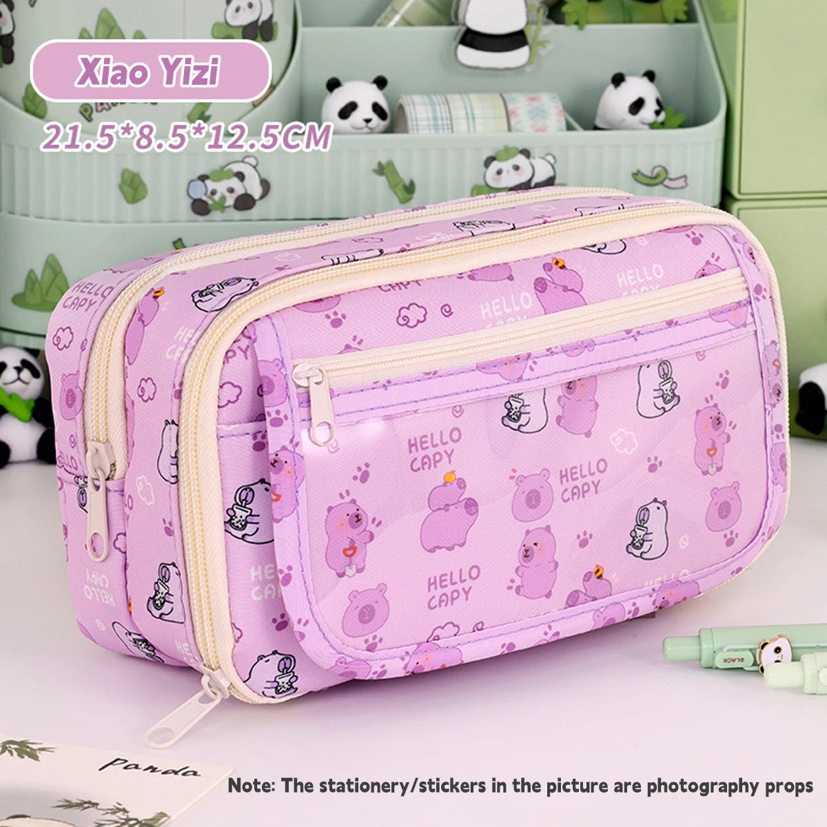 Kawaii Transparent Pencil Bag Large Capacity Korean School Organizer with 5 Compartments Waterproof Cosmetic Storage for Teens