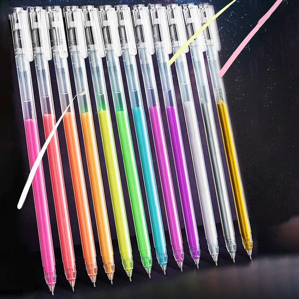 12 Color Large Capacity Needle Highlighter Fine Tip 0.5Mm Gel Pen Drawing DIY Black Cardstock Drawing Marking Diary Doodling