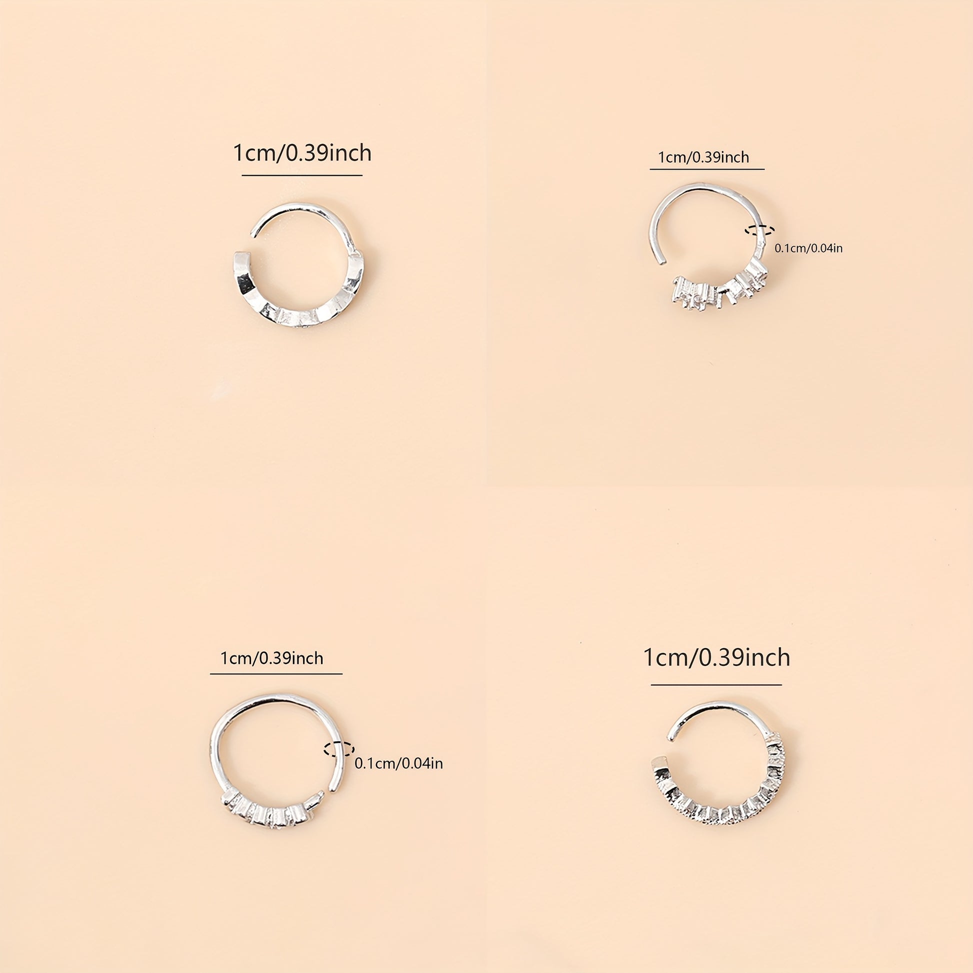 4pcs Women's Minimalist Fashion Copper Plum Blossom Corrugated Square And Stitched Braided, Wrap Style Nose Ring Studs for Daily Wear, Decorative Rings Charming Party Gift For Girls, Fashion Piercing For Christmas