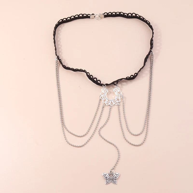 Aihua Bohemian Elestic Band Leg Chain for Women Sexy Long Tassel Flower Butterfly Pendants Leg Thigh Harness Beach Body Jewelry