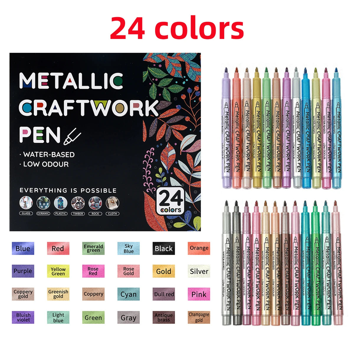 Metallic Markers Pens12/24/36 Colors Art Painting Pen for Wood Canvas Stone Rock Painting Glass Ceramic Surfaces DIY Crafts
