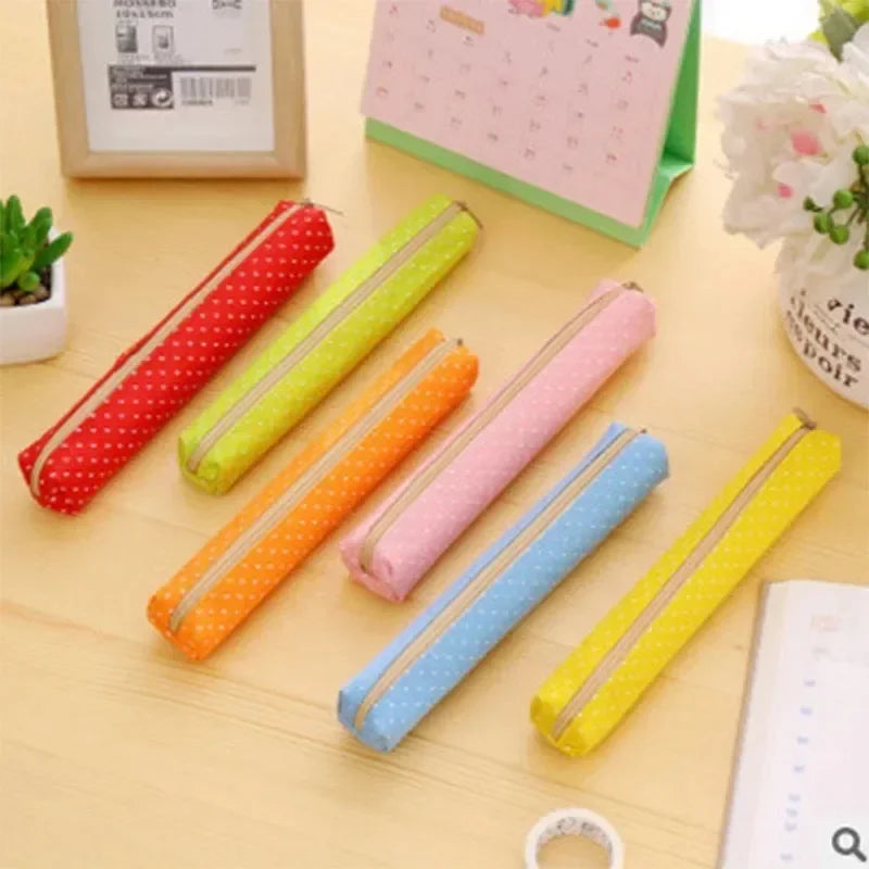 1Pc Korean Cute Stripe Polka Dot Candy Color Pencil Bag Portable Student Stationery Pencil Pouch Girls Back to School Supplies