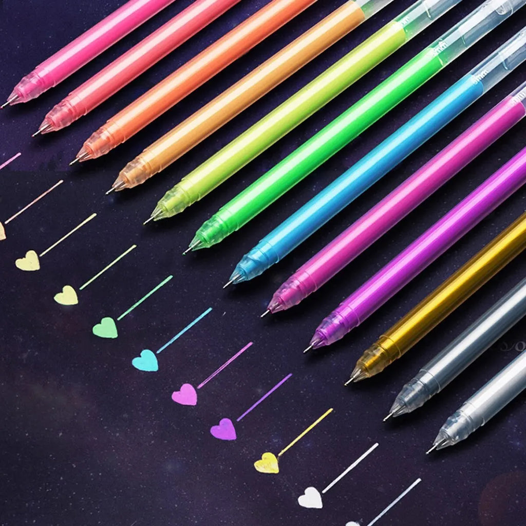 12 Color Large Capacity Needle Highlighter Fine Tip 0.5Mm Gel Pen Drawing DIY Black Cardstock Drawing Marking Diary Doodling