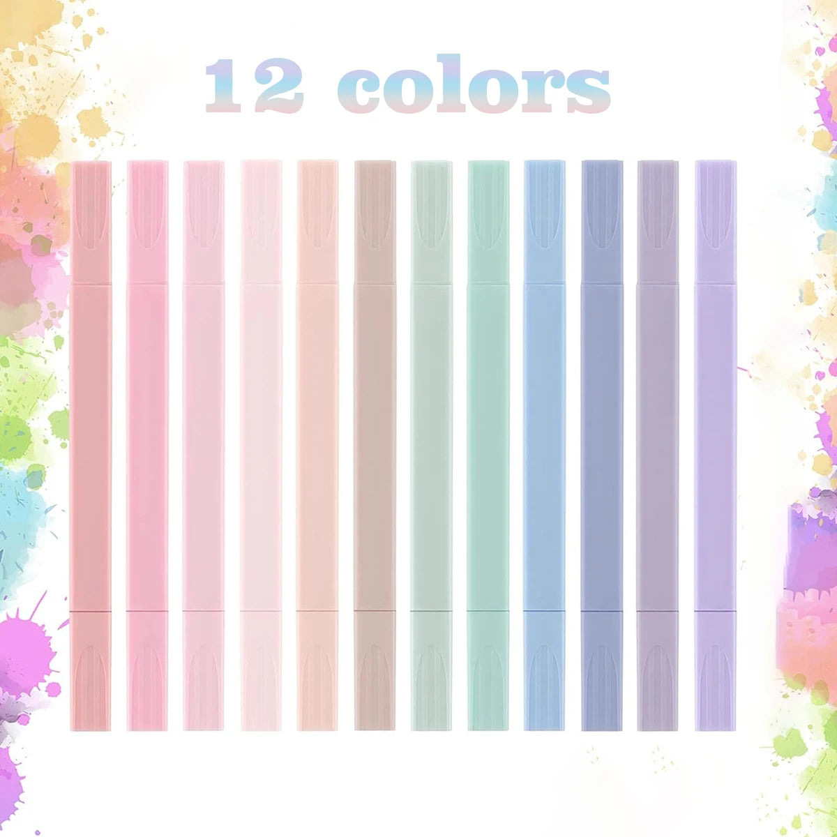 12 Pcs Soft Light Dual Tips Color Highlighters 12 Colors Marker Pens, School Supplies Marking Painting Coloring DIY Diary