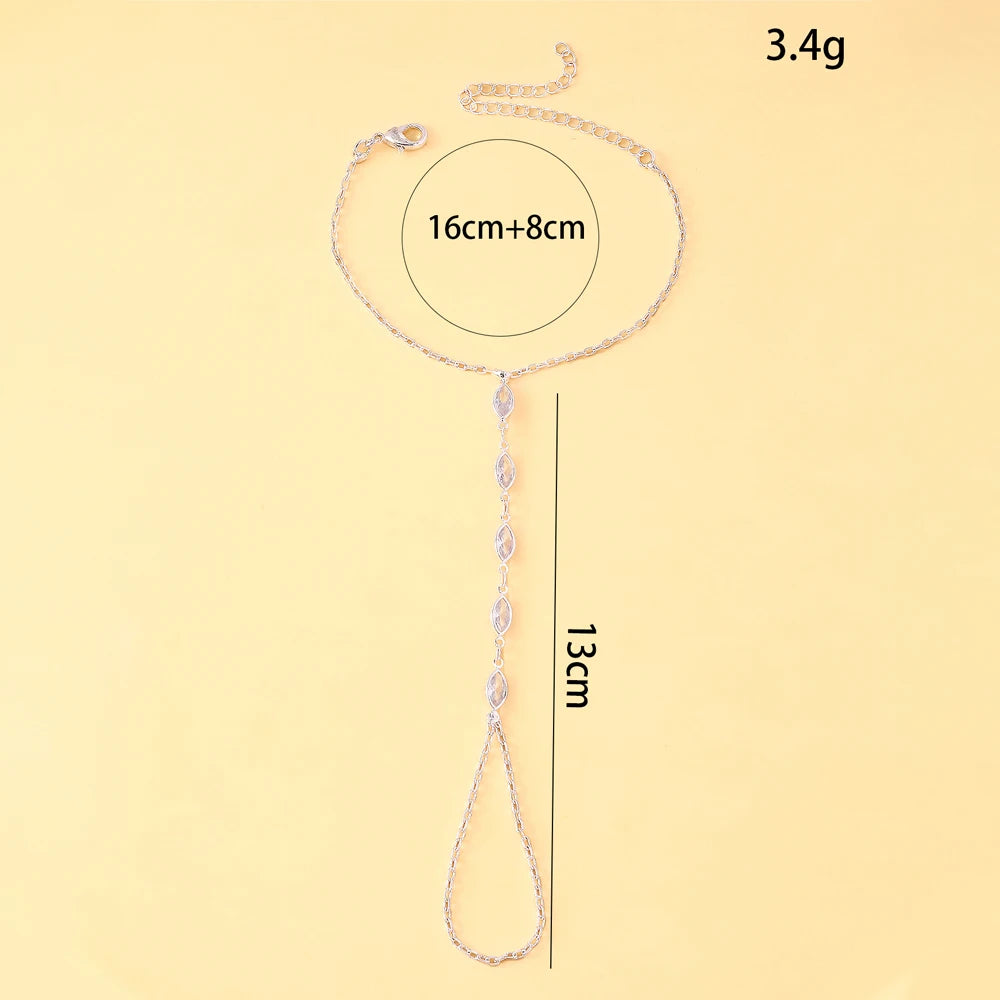 Stonefans Minimalist Rhinestone Hand Chain Bracelet Bohemian Jewelry Elegant Marquise Hand Harness for Woman Festival Accessory