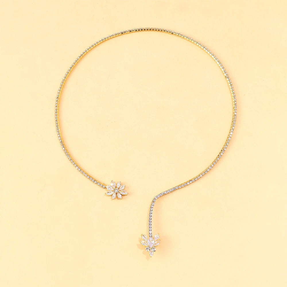 Stonefans Floral Rhinestone Open Choker Necklace Crystal Collar Jewelry Adjustable Trendy Necklace for Woman Wedding Accessories