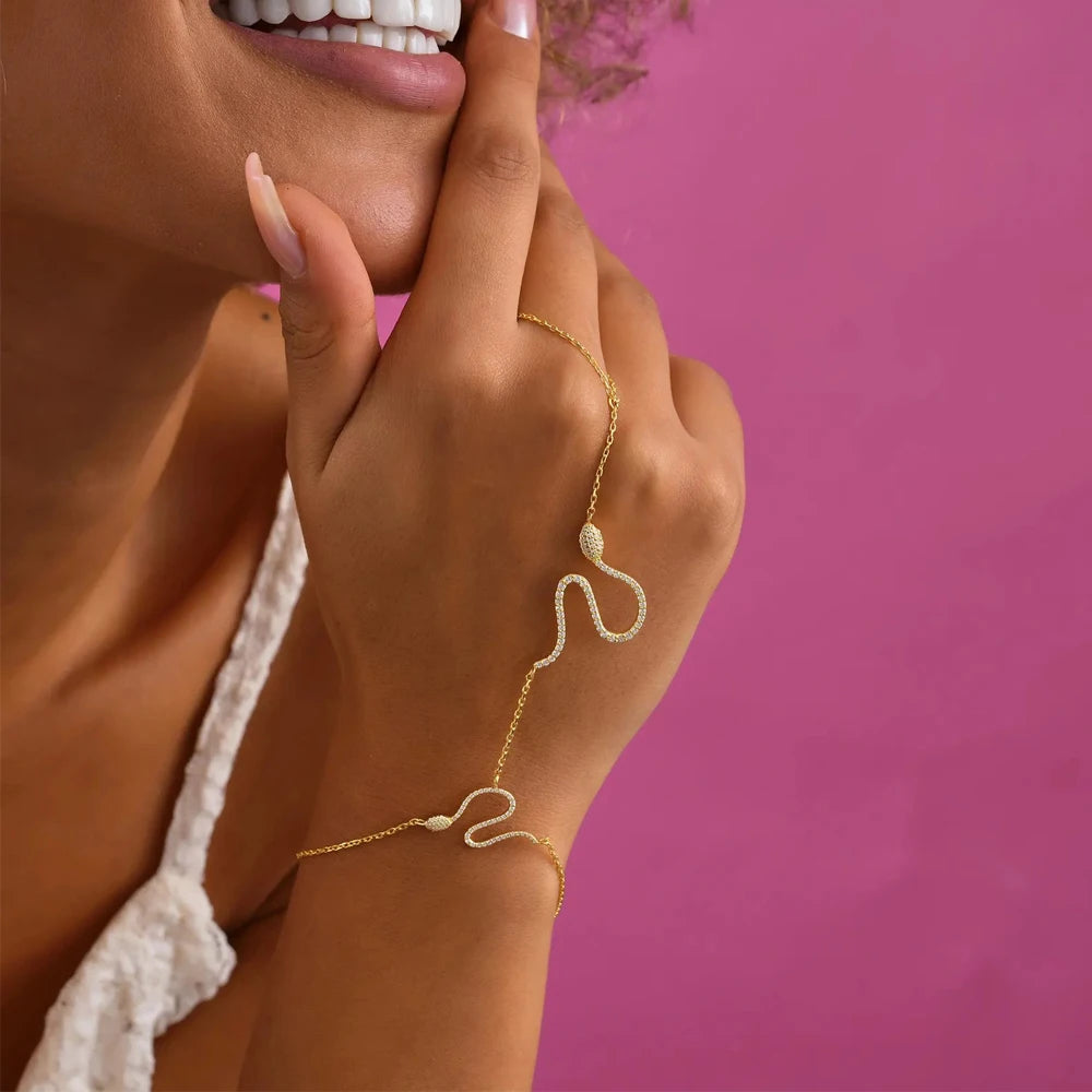 Stonefans Fashion Snake Hand Chain Bracelet  Woman Unique Party Jewelry Adjustable Rhinestone Finger Bracelet Prom Accessories