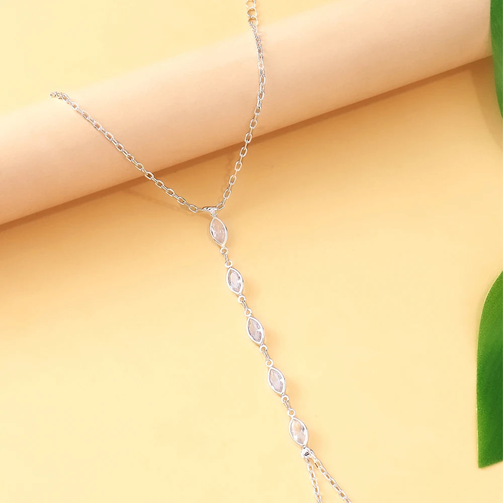 Stonefans Minimalist Rhinestone Hand Chain Bracelet Bohemian Jewelry Elegant Marquise Hand Harness for Woman Festival Accessory