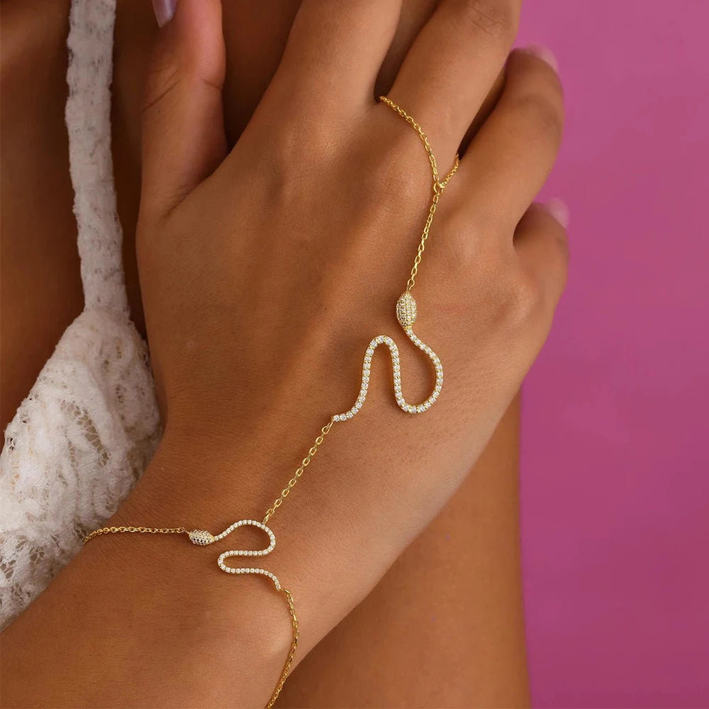 Stonefans Fashion Snake Hand Chain Bracelet  Woman Unique Party Jewelry Adjustable Rhinestone Finger Bracelet Prom Accessories