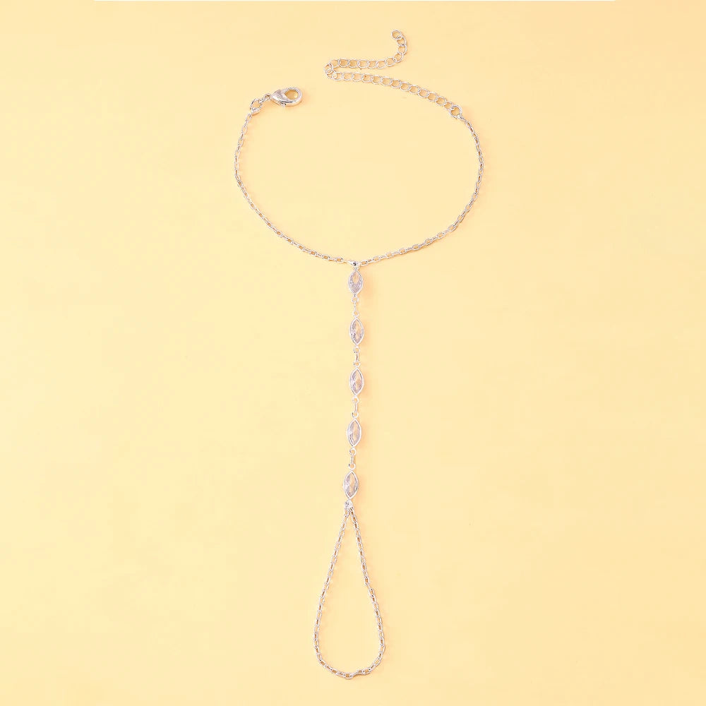 Stonefans Minimalist Rhinestone Hand Chain Bracelet Bohemian Jewelry Elegant Marquise Hand Harness for Woman Festival Accessory