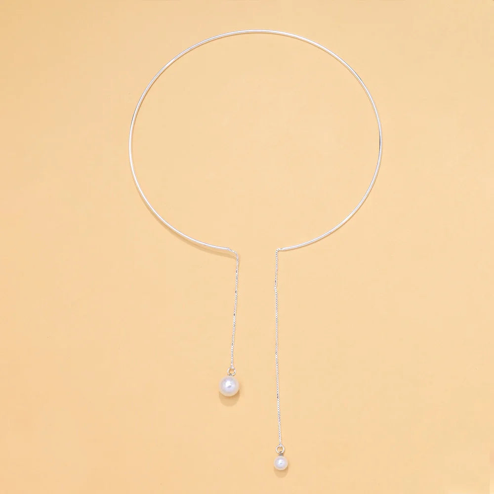 2026 New Trendy Metal Choker Necklace Pearl Dangle Concise, Elegant Open Tassel Pendant Necklace Bridal Women Jewelry, Beautiful Christmas Gift