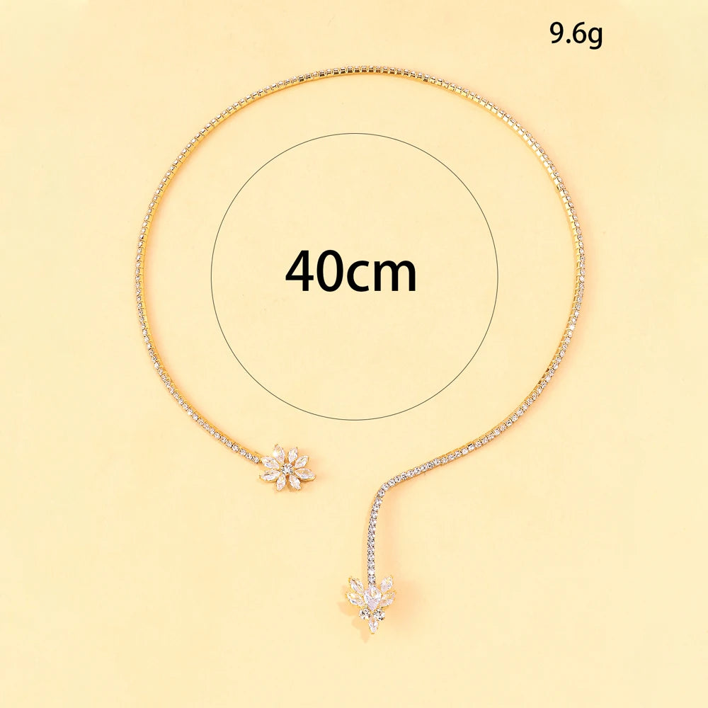 Stonefans Floral Rhinestone Open Choker Necklace Crystal Collar Jewelry Adjustable Trendy Necklace for Woman Wedding Accessories