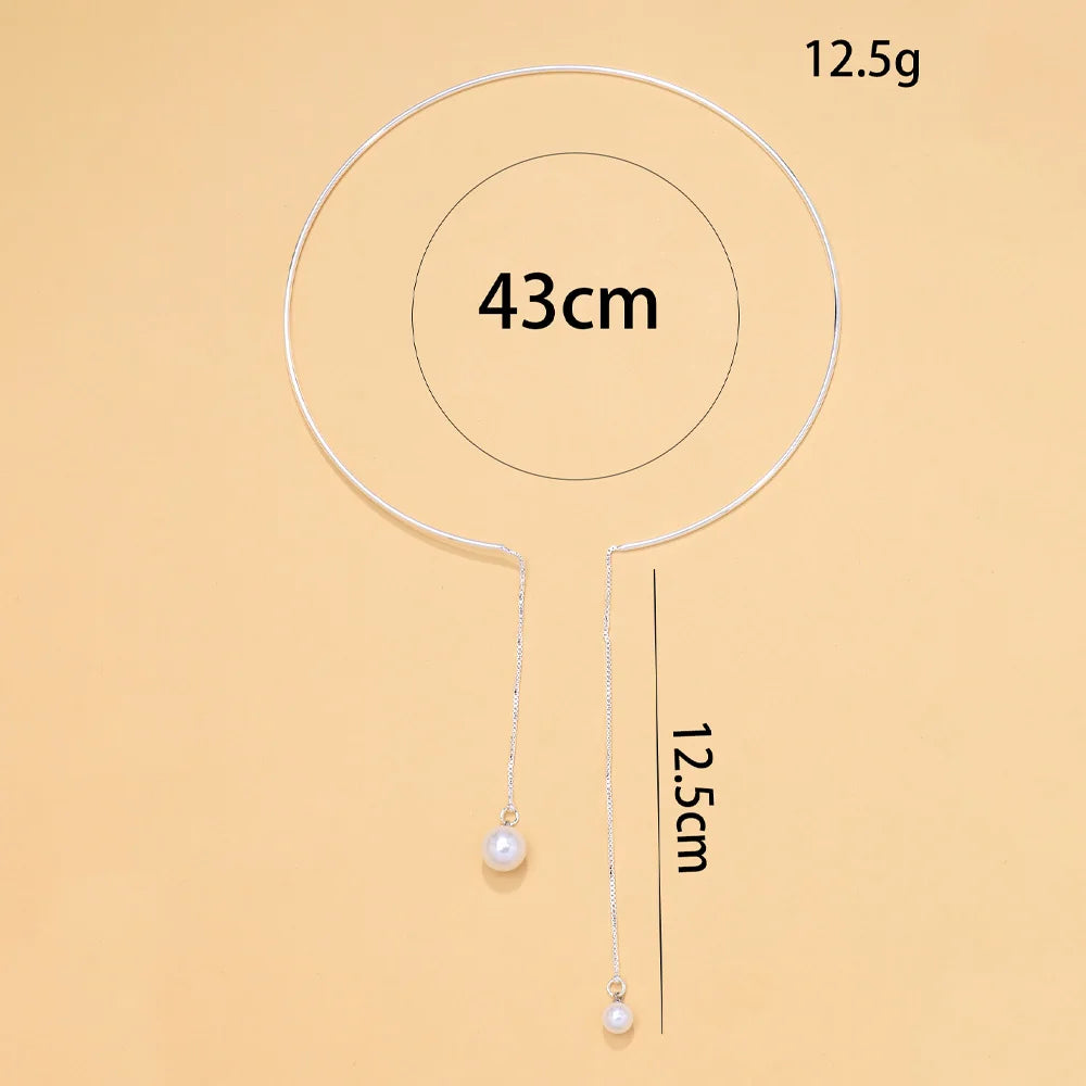 2026 New Trendy Metal Choker Necklace Pearl Dangle Concise, Elegant Open Tassel Pendant Necklace Bridal Women Jewelry, Beautiful Christmas Gift