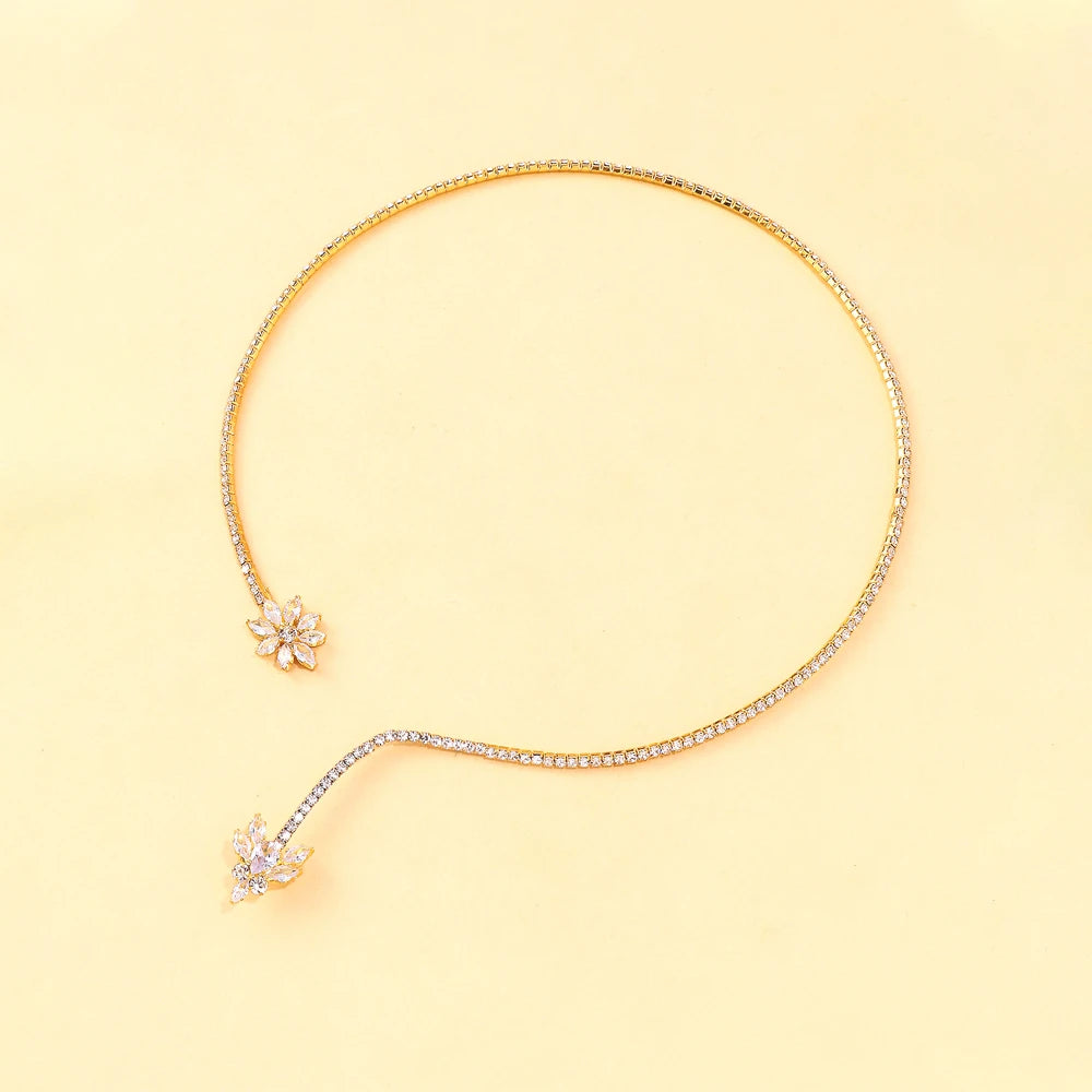 Stonefans Floral Rhinestone Open Choker Necklace Crystal Collar Jewelry Adjustable Trendy Necklace for Woman Wedding Accessories