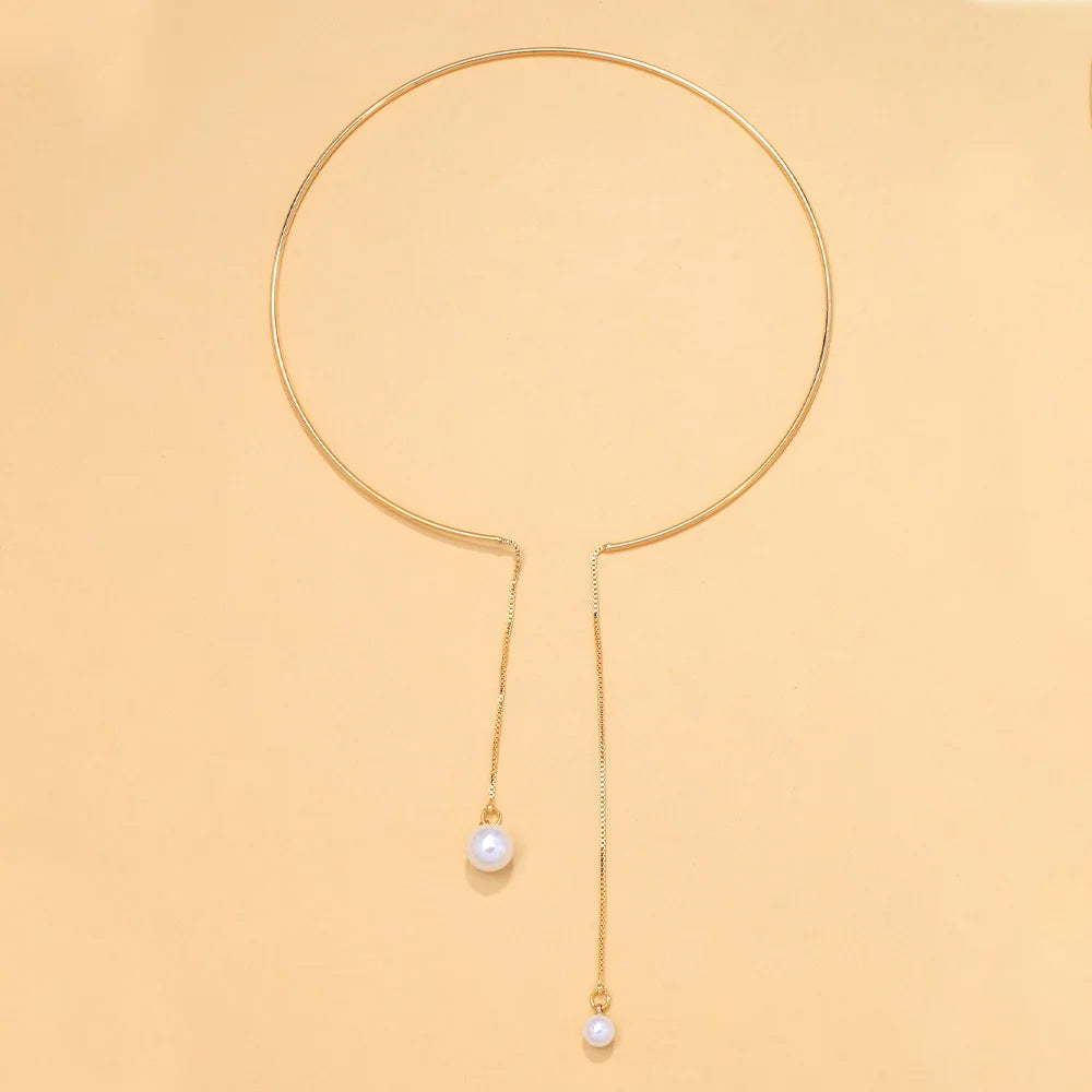 2026 New Trendy Metal Choker Necklace Pearl Dangle Concise, Elegant Open Tassel Pendant Necklace Bridal Women Jewelry, Beautiful Christmas Gift