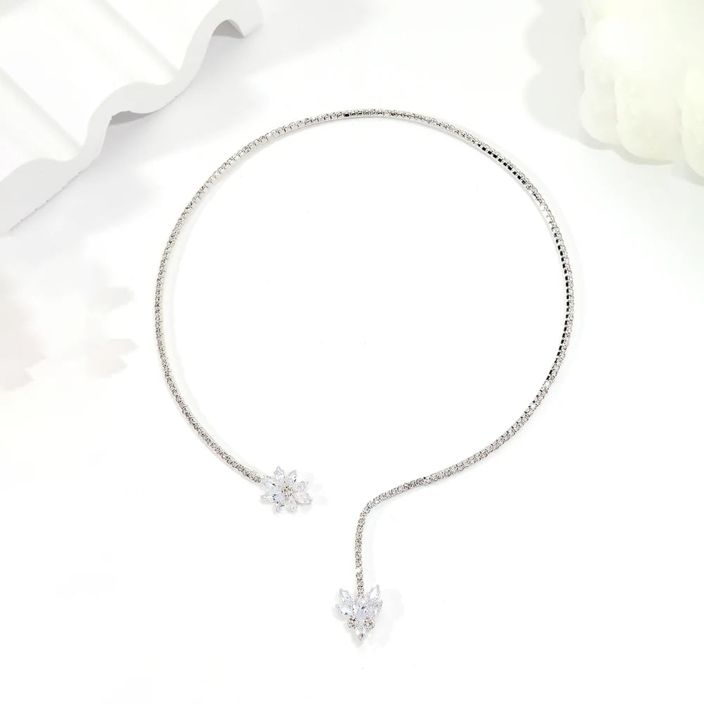 Stonefans Floral Rhinestone Open Choker Necklace Crystal Collar Jewelry Adjustable Trendy Necklace for Woman Wedding Accessories