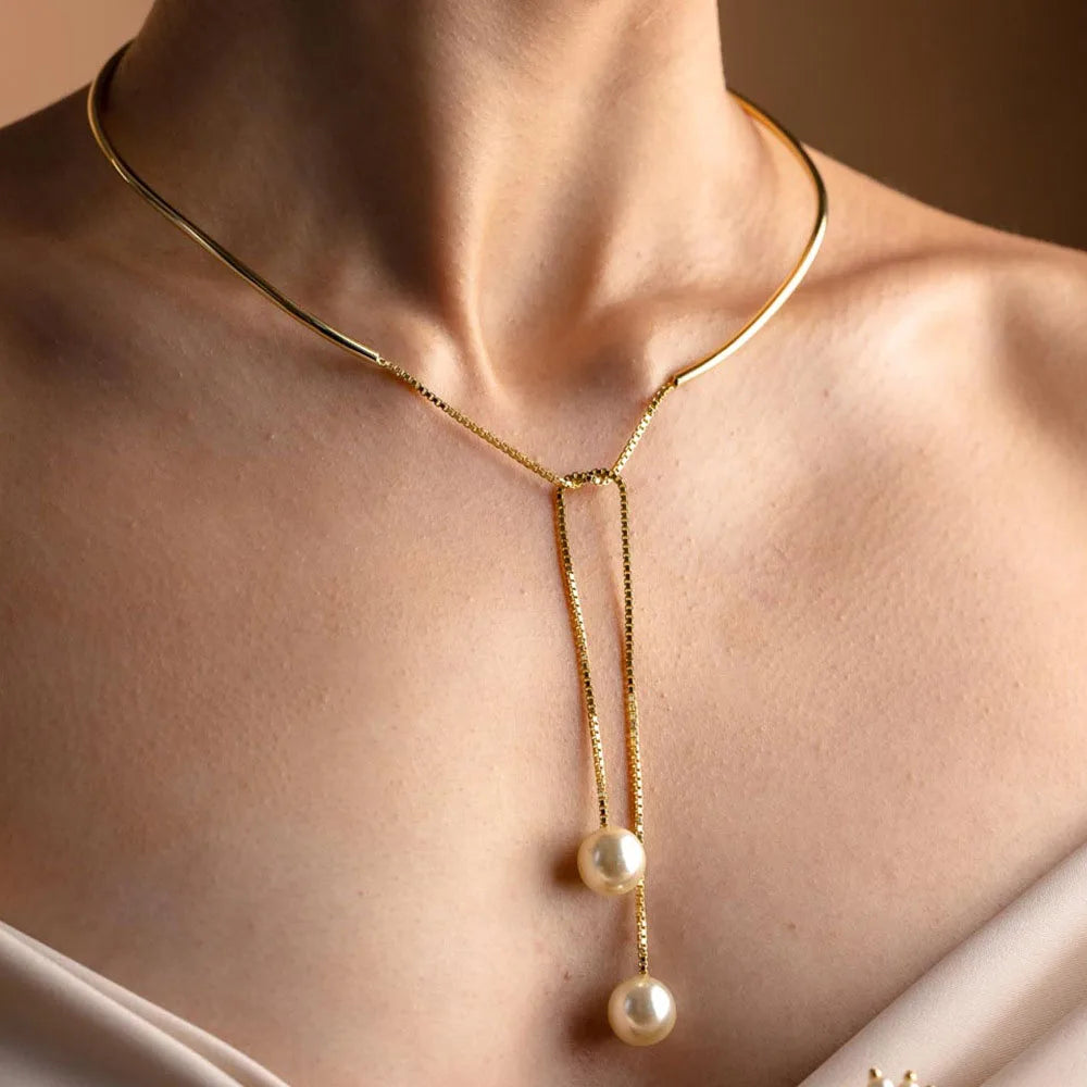 2026 New Trendy Metal Choker Necklace Pearl Dangle Concise, Elegant Open Tassel Pendant Necklace Bridal Women Jewelry, Beautiful Christmas Gift