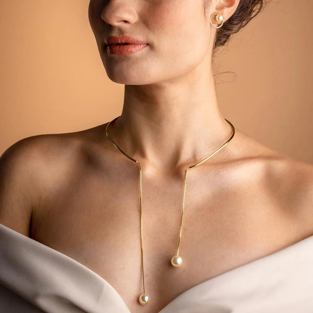 2026 New Trendy Metal Choker Necklace Pearl Dangle Concise, Elegant Open Tassel Pendant Necklace Bridal Women Jewelry, Beautiful Christmas Gift