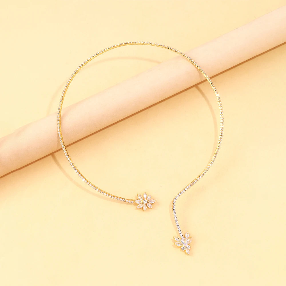 Stonefans Floral Rhinestone Open Choker Necklace Crystal Collar Jewelry Adjustable Trendy Necklace for Woman Wedding Accessories