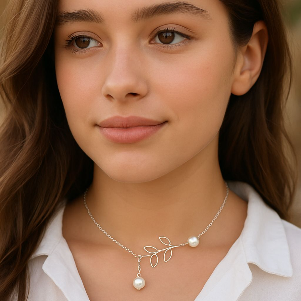 Persönlichkeit Blatt Faux Perle Tropfen Kreuz Schlüsselbein Kette