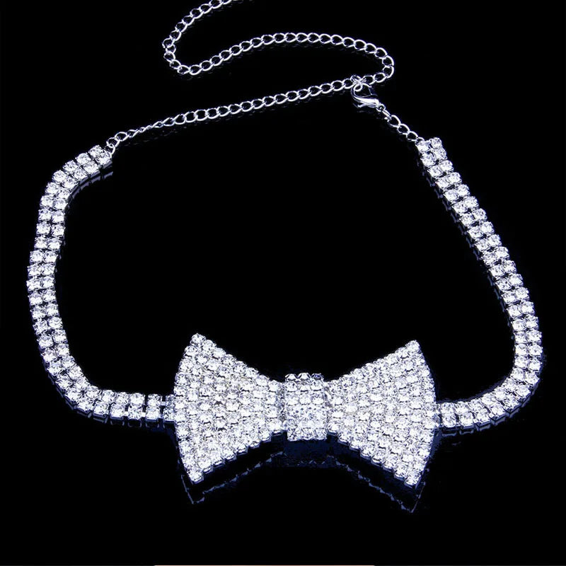 Stonefans Big Crystal Rhinestone Bow Tie Necklace Choker Jewelry for Women Fashion Charm Bridal Wedding Necklace Choker Chain
