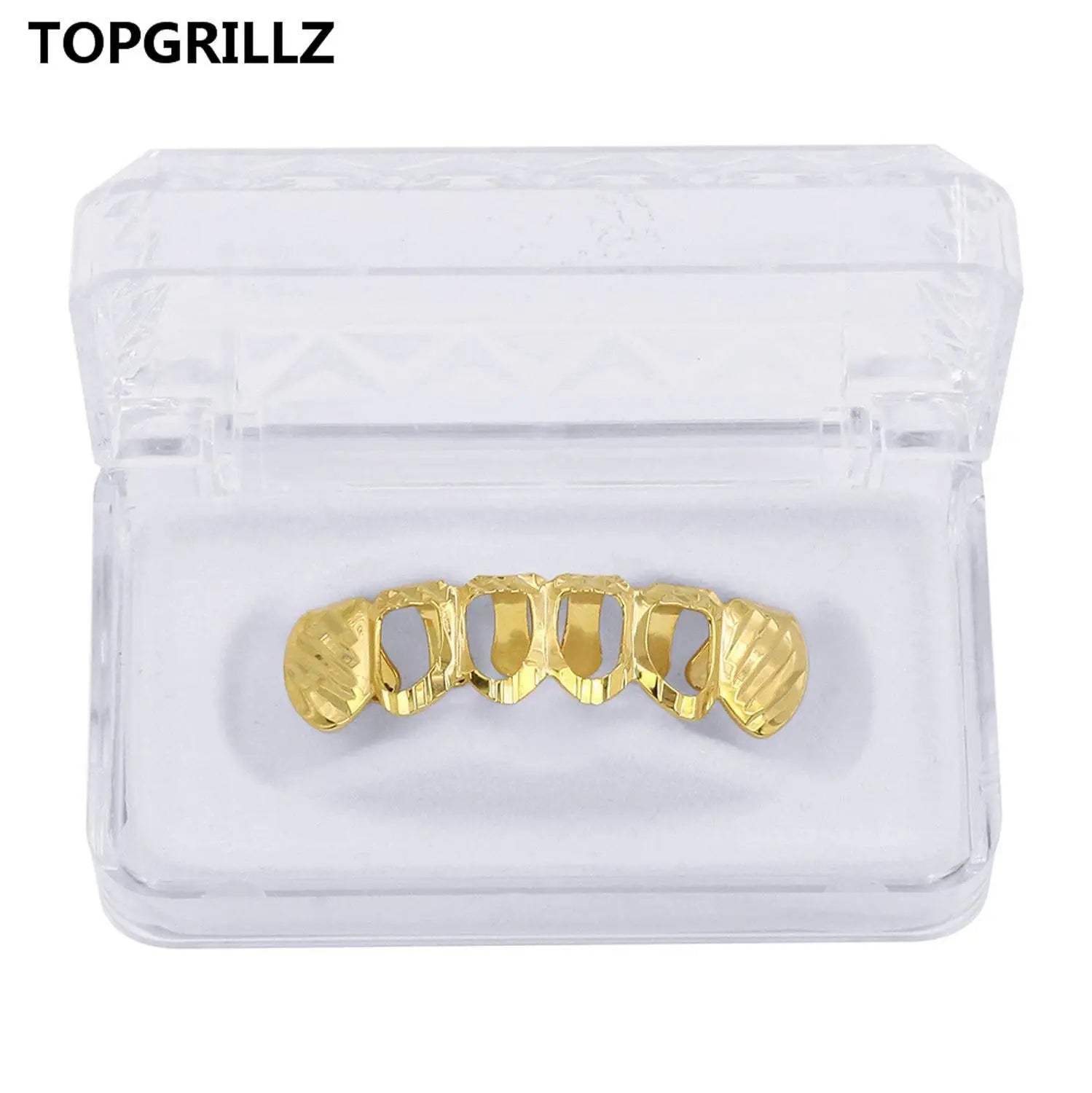 Beautiful New Gold And Silver Color Hollow Open Diampnd Cut 6 Teeth Top & Nice Bottom Grills Braces Caps Hip Hop, Veloratok Party Jewelry