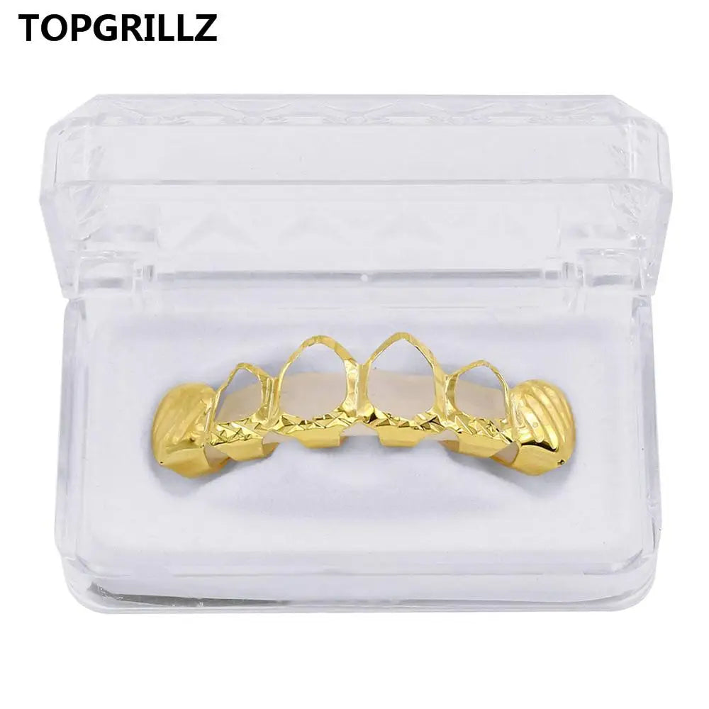 Beautiful New Gold And Silver Color Hollow Open Diampnd Cut 6 Teeth Top & Nice Bottom Grills Braces Caps Hip Hop, Veloratok Party Jewelry