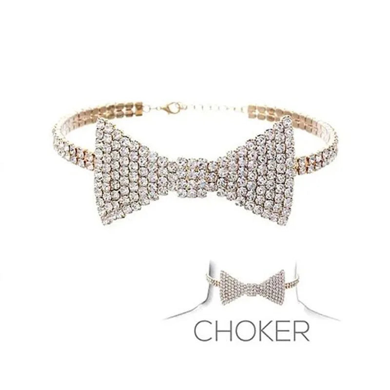 Stonefans Big Crystal Rhinestone Bow Tie Necklace Choker Jewelry for Women Fashion Charm Bridal Wedding Necklace Choker Chain