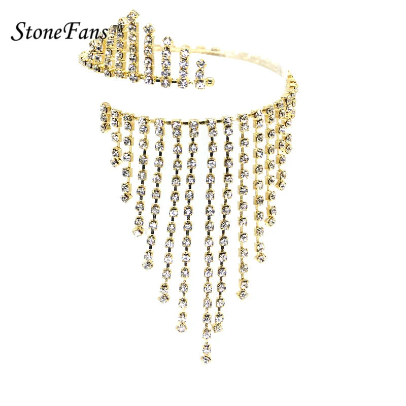 StoneFans Charm Mujer Pulseira Masculina Spiral Bridal Party Rhinestone Upper Stretch Arm Bracelet Bangle For Women Wedding Gft