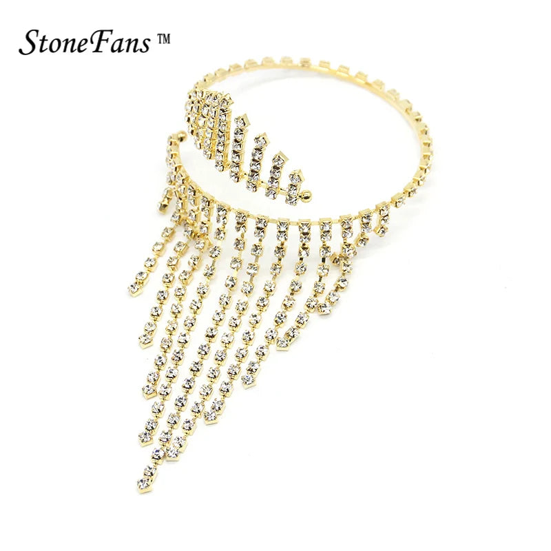 StoneFans Charm Mujer Pulseira Masculina Spiral Bridal Party Rhinestone Upper Stretch Arm Bracelet Bangle For Women Wedding Gft