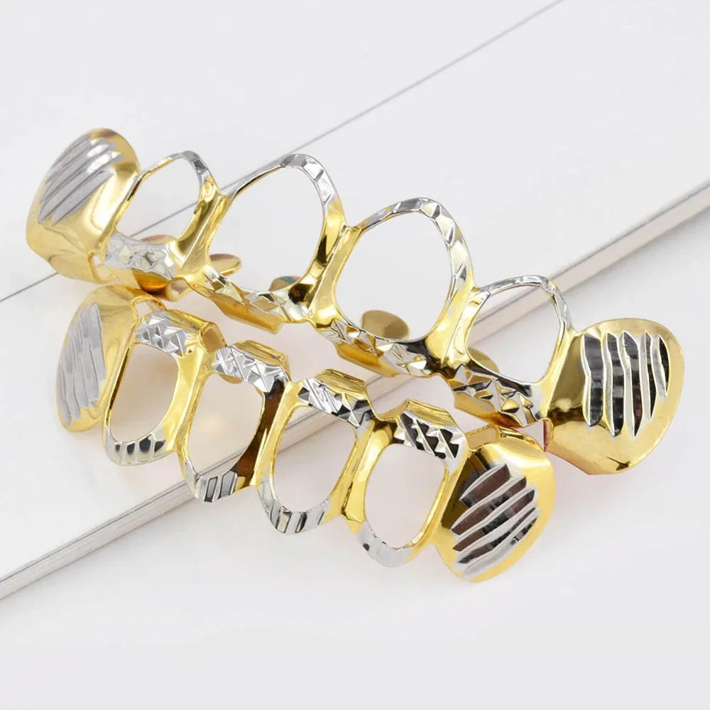 Beautiful New Gold And Silver Color Hollow Open Diampnd Cut 6 Teeth Top & Nice Bottom Grills Braces Caps Hip Hop, Veloratok Party Jewelry