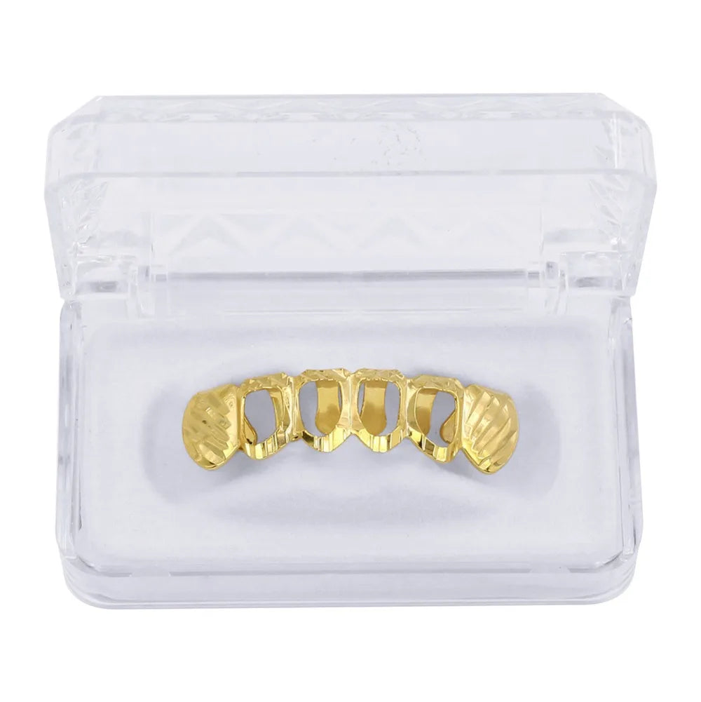 Beautiful New Gold And Silver Color Hollow Open Diampnd Cut 6 Teeth Top & Nice Bottom Grills Braces Caps Hip Hop, Veloratok Party Jewelry