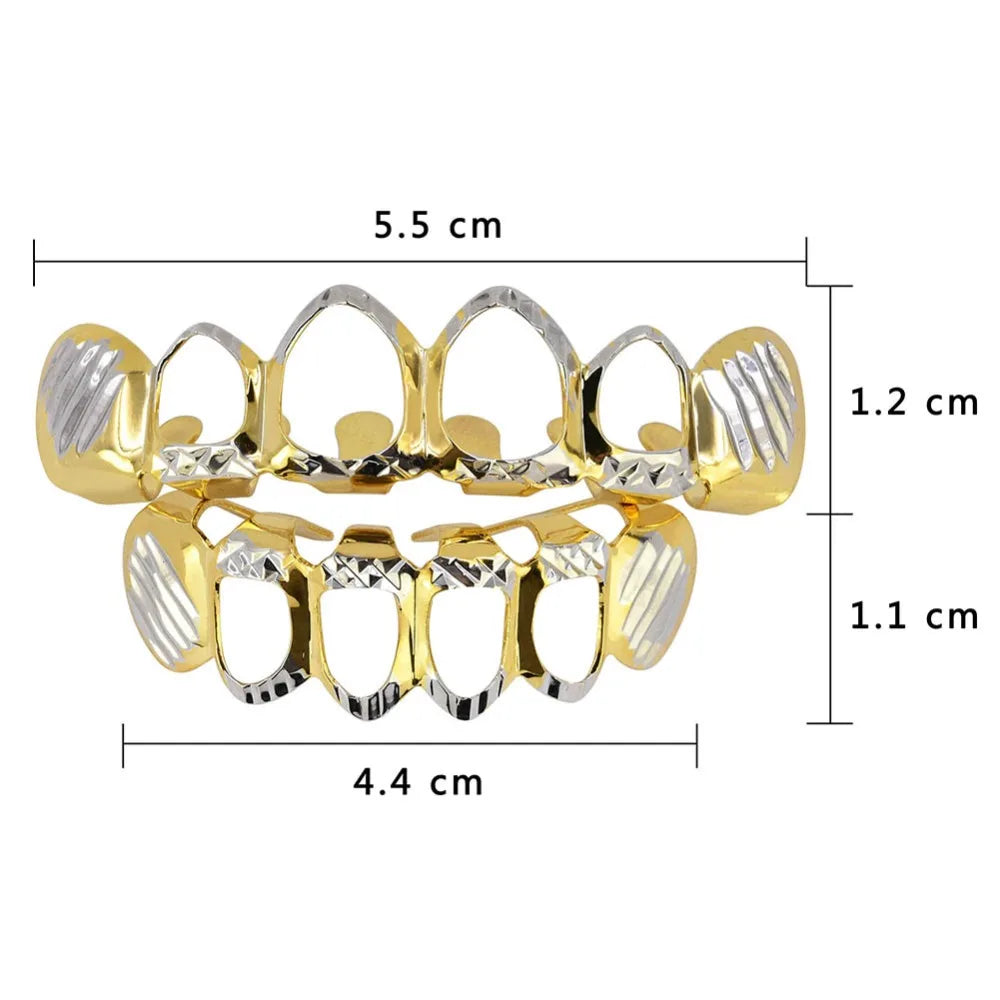 Beautiful New Gold And Silver Color Hollow Open Diampnd Cut 6 Teeth Top & Nice Bottom Grills Braces Caps Hip Hop, Veloratok Party Jewelry