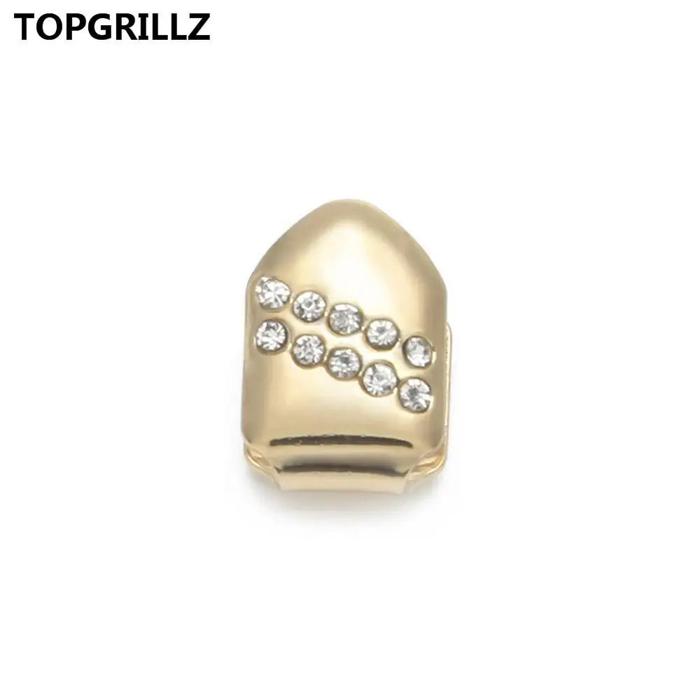 TOPGRILLZ New Gold Color Plated Hip Hop Single Teeth Grillz Cap Top Tooth GRILLZ for Halloween Christmas Party Jewelry,Gift