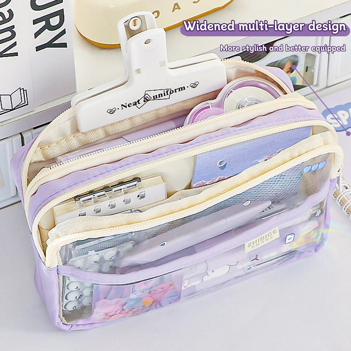 1Pc Transparent Four-Layer Pencil Bag Student Stationery Bag Large Capacity Storage Bag School Office Supplies Stationery