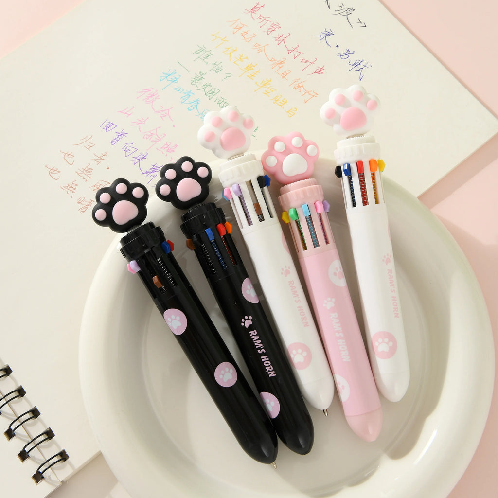 Cute Kawaii Cat Paw Cartoon Silicone And Beautiful 10 Colors Chunky Ballpoint Pen School And Office Supply, kind Gift Stationery