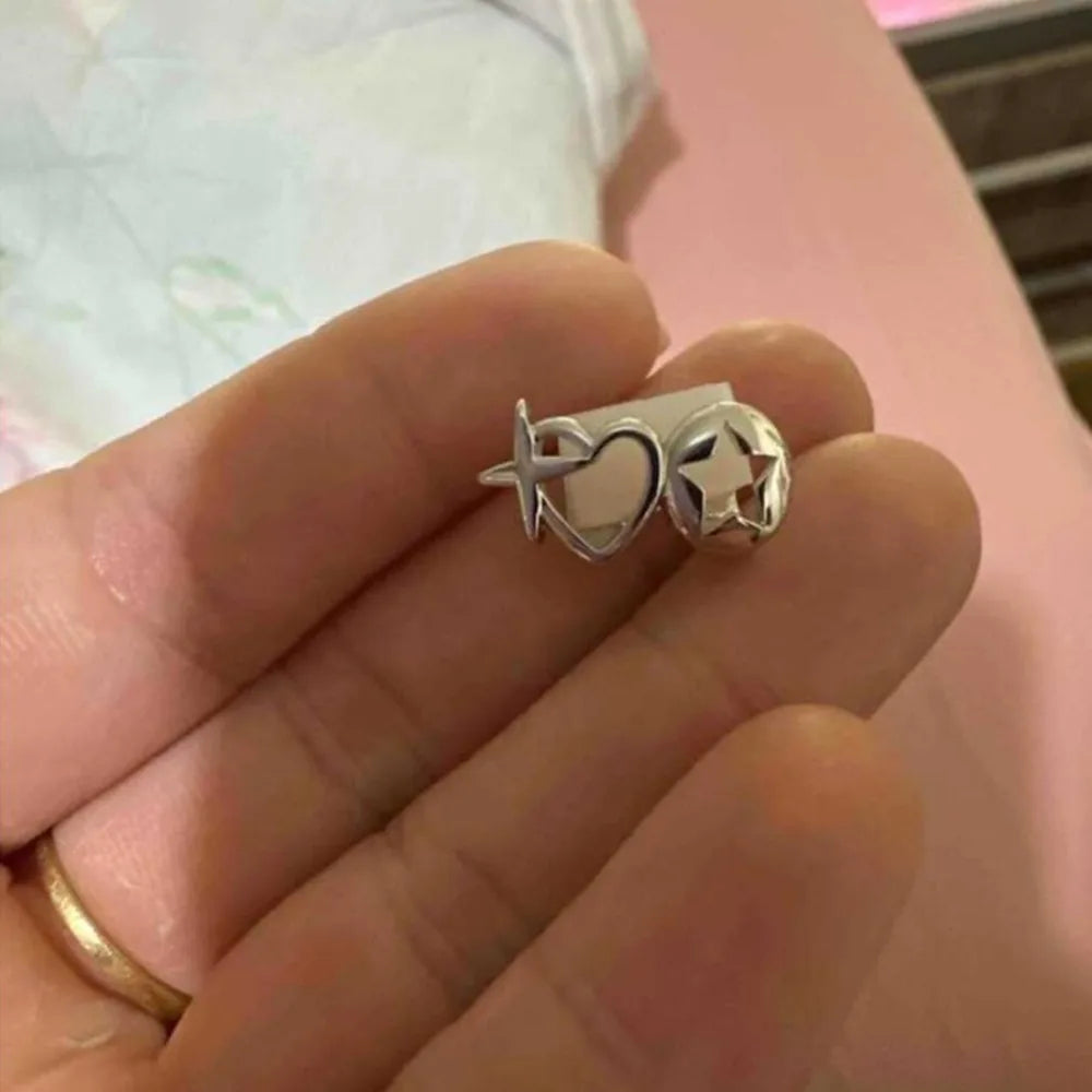 Hip-hop Personality Double Hollowed-out Heart Shape Stars, Stainless Steel Dental Grills for Women And Men , New Halloween Teeth Jewelry