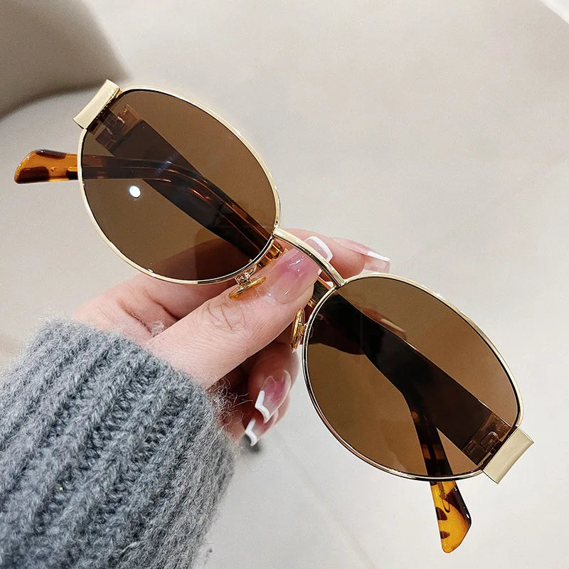 Charming Fashion Oval Sunglasses For Women, Lovely Retro Trend Outdoor Metal Sun Glasses, High Quality Classic Luxury And Eyewear UV400 Goggles