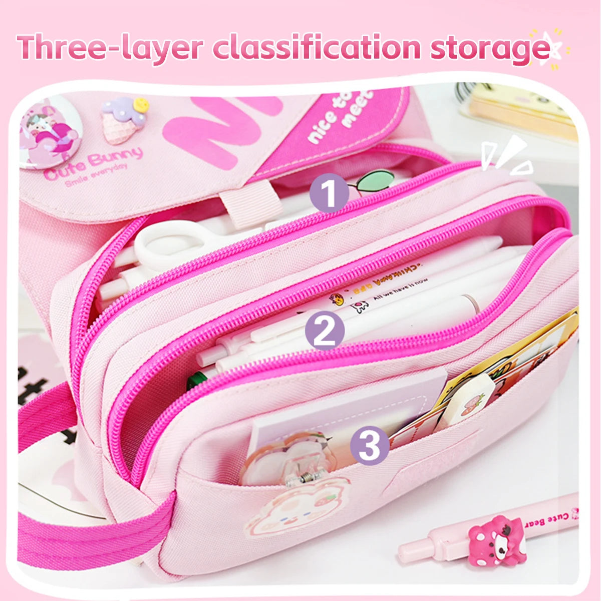 Cappybara 3-Layer Large Capacity Pencil Kawaii Design with Detachable Inner Pockets for Kids/Students (Waterproof&Lightweight)