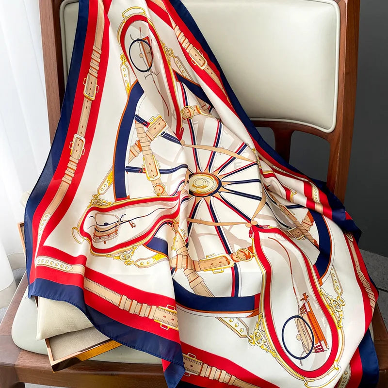 Neckerchief Female Luxury Square Scarf for Women Silk Feeling Shawl Satin, Hijab Fashion Wraps Hair Bands Ribbon Headband, Beautiful Scarf Color