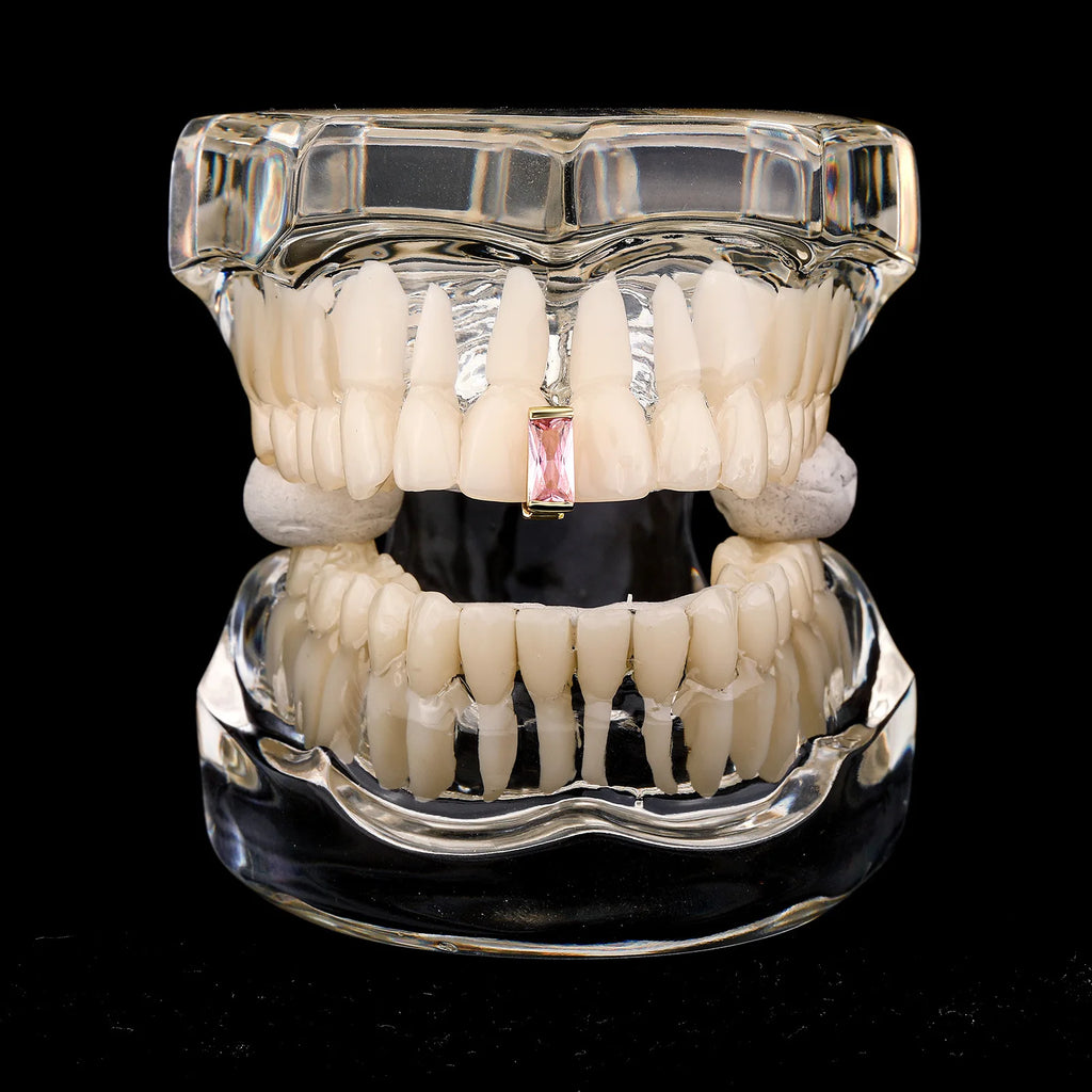 The Best Fashion CZ Stone Vertical Bar Teeth Grillz Braces Hip Hop 4 Zircon Tooth Caps Dental Grills For Women Men Girls, Great Gift Jewelry