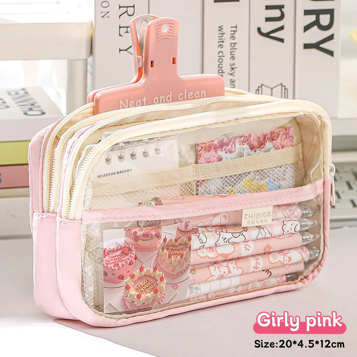 1Pc Transparent Four-Layer Pencil Bag Student Stationery Bag Large Capacity Storage Bag School Office Supplies Stationery