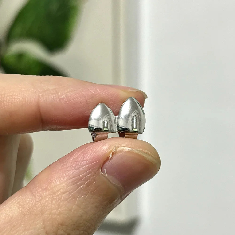 Simple Hip Hop Double Glossy Teeth Grillz Gold And Silver Color, Tooth Caps Fangs Dental Grills For Women And Men, Jewelry Cosplay Gift