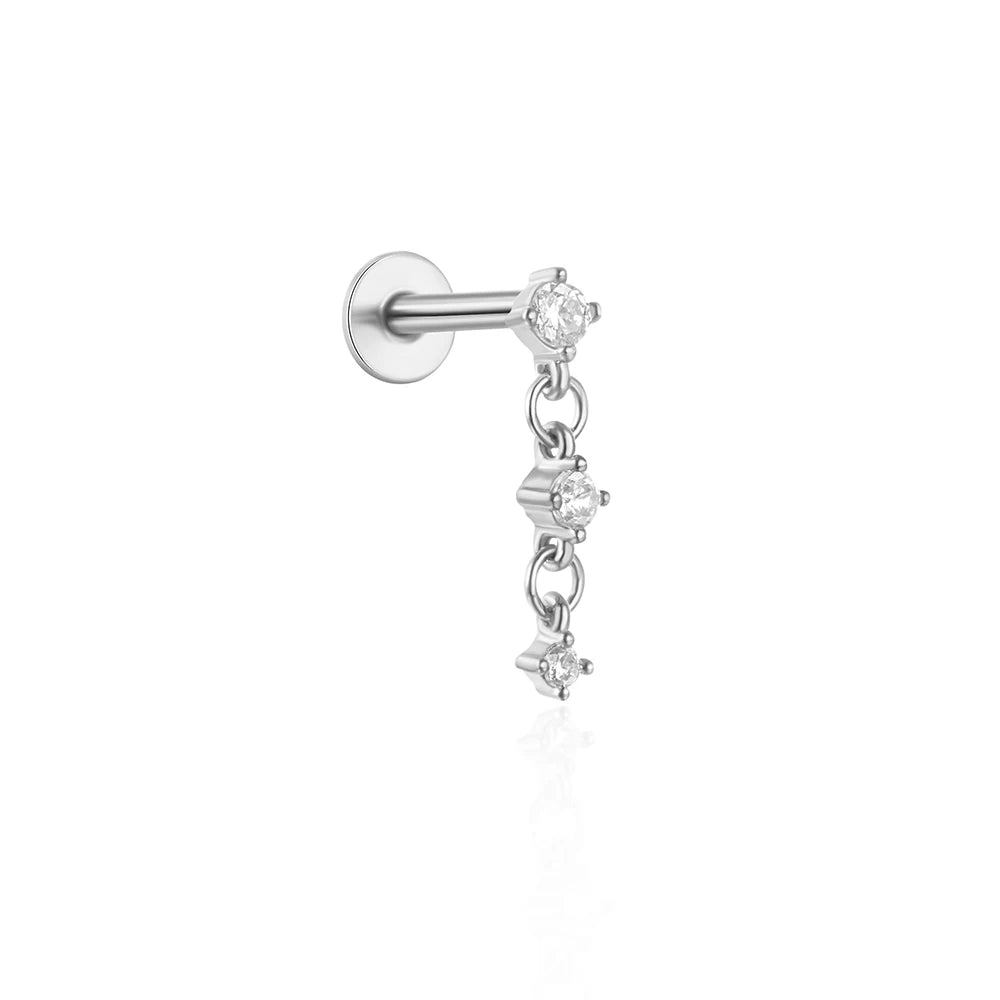 925 Sterling Silver 1pc, Geometry Multi Piercing Stud Earrings For Women, K Gold Simple Elegant Tassel Jewelry, beautiful Gift