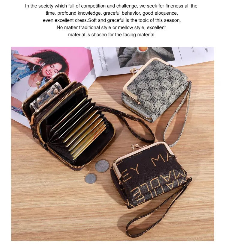 New Wallet Women'S Wrist Strap Short Old Flower Zero Wallet Large Capacity Coin Clip Bag Letter Multi Card Card Bag Money Clip