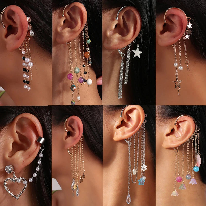 Charm Bohemian Pearls Stone Ear Cuff, Wrap Stud Clip Earrings For Girl, Trendy Earrings Jewelry Bijoux