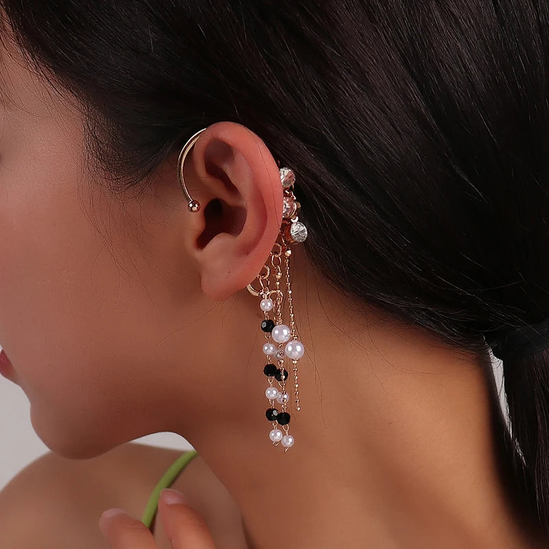 Charm Bohemian Pearls Stone Ear Cuff, Wrap Stud Clip Earrings For Girl, Trendy Earrings Jewelry Bijoux