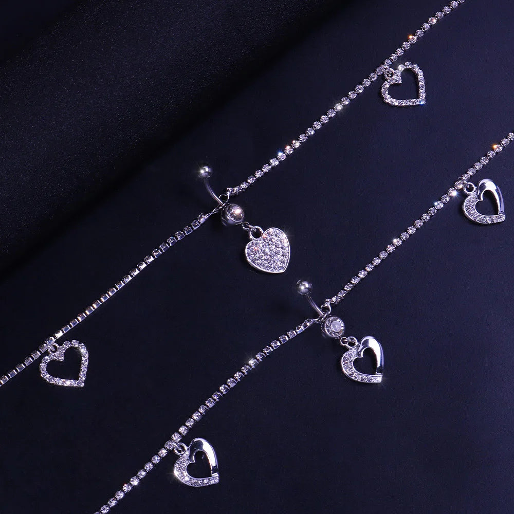 Sexy Rhinestone Heart Belly Button Waist, High Quality Chain Fashion Love Pendant , Navel Piercing Chain Ring Body Jewelry Party