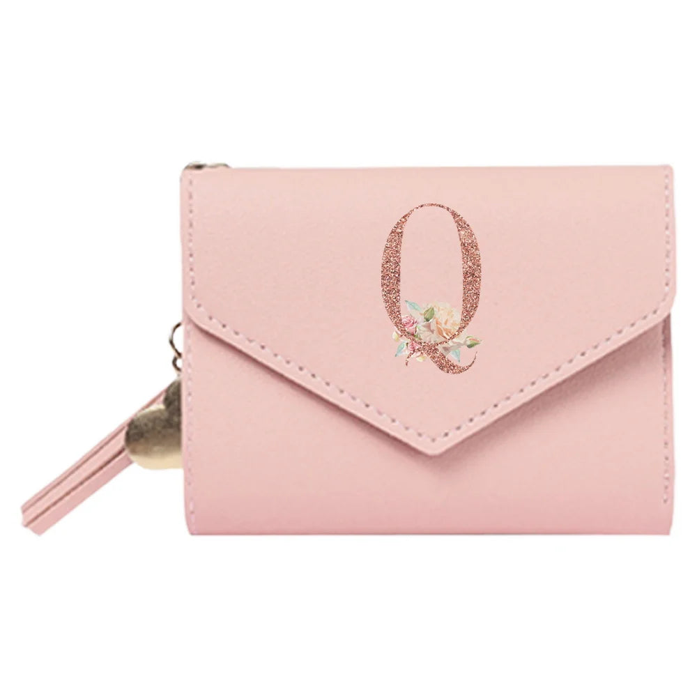 Women'S Wallet Clutch Fashion Leather Short Style Purse Multi Caroslot Coin Purse RFID Blocking Case Rose Gold Pattern